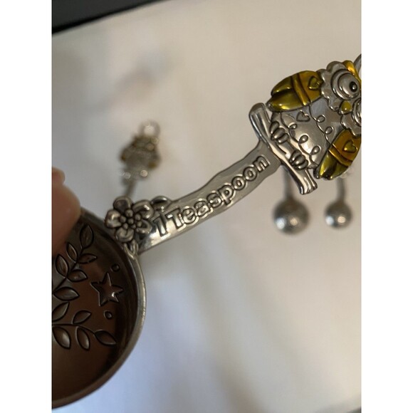 Owls Measuring Spoons Amber Silver Owls Branches Tree Hearts 4 Pc Set - Picture 11 of 13